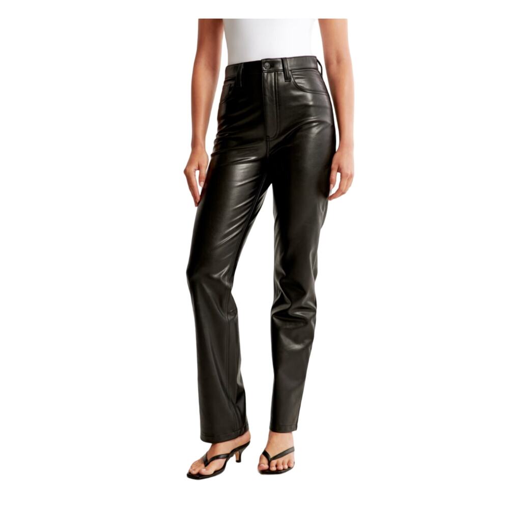 Abercrombie & Fitch Black Vegan Leather 90s Straight Ultra High Rise Pants 28/6